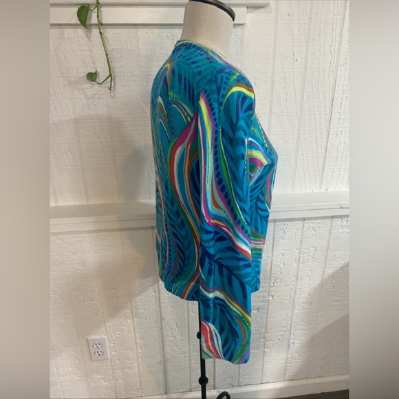 Lilly Pulitzer Cotton Button Up Cardigan Sweater Blue Multicolor Swirl Design M - Picture 2 of 11